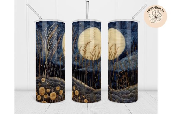 20oz Moon Night Embroidery Tumbler Wrap