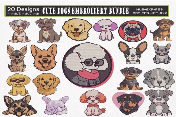 Cute Dogs Embroidery Designs Bundle