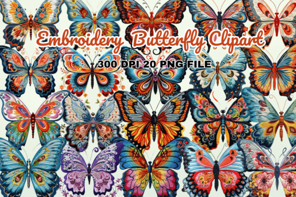 Embroidery Butterfly Clipart Bundle