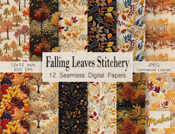 Embroidery Falling Leaves Seamless