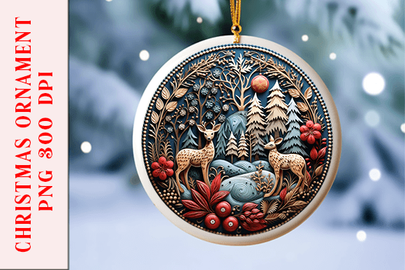 Embroidery Look Reindeer Ornament Design