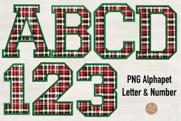 Faux Embroidery Christmas Plaid Alphabet