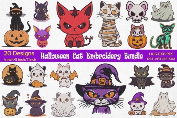 Halloween Cat Lover Embroidery Bundle