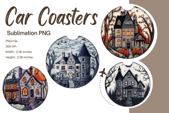 Haunted House Embroidery Car Coaster