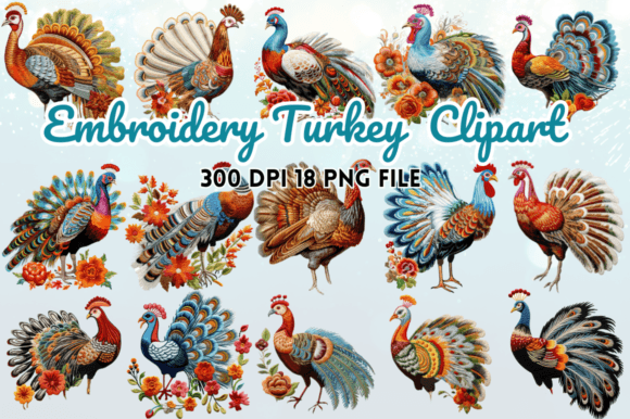 Watercolor Embroidery Turkey Clipart